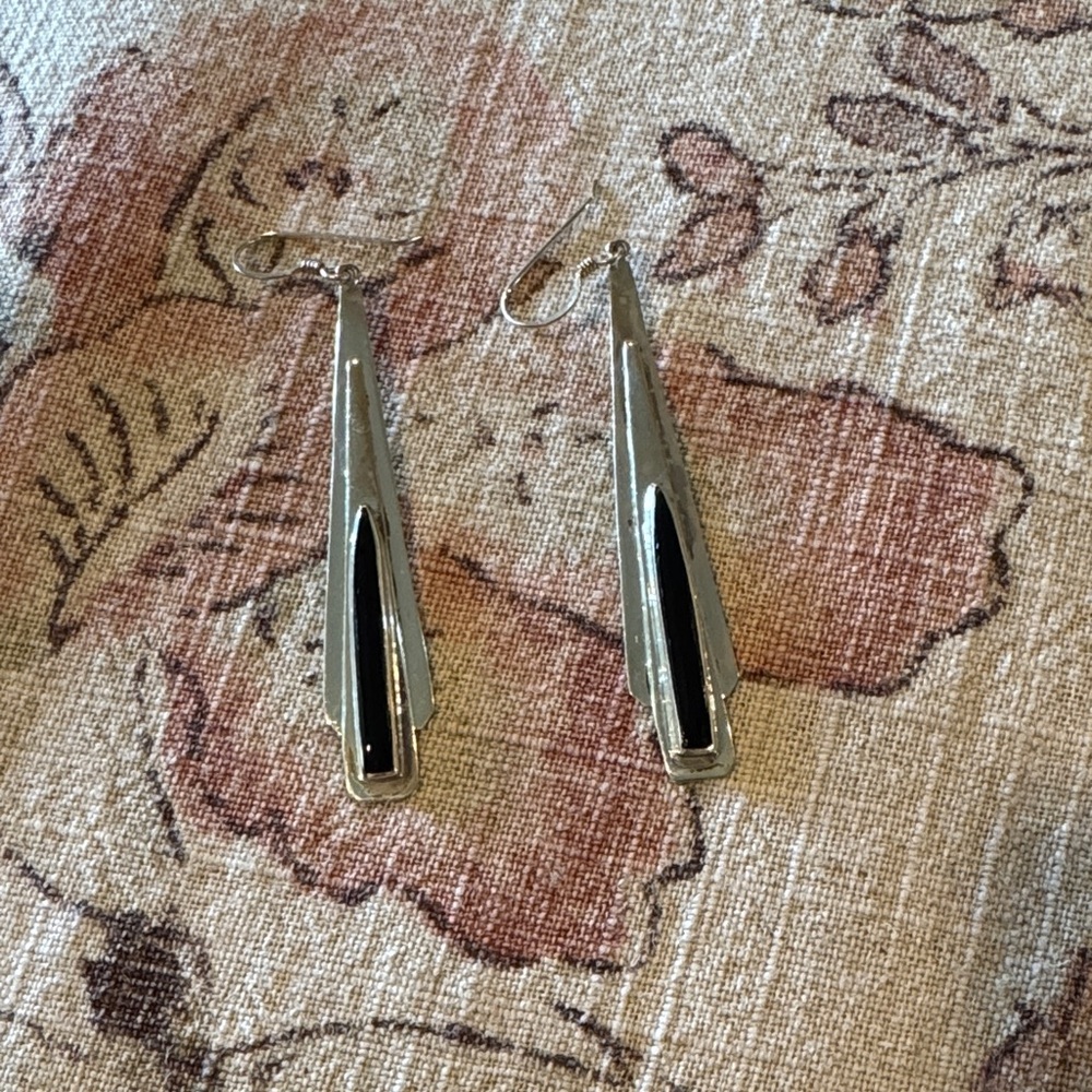 Silver and Black Drop Earrings
